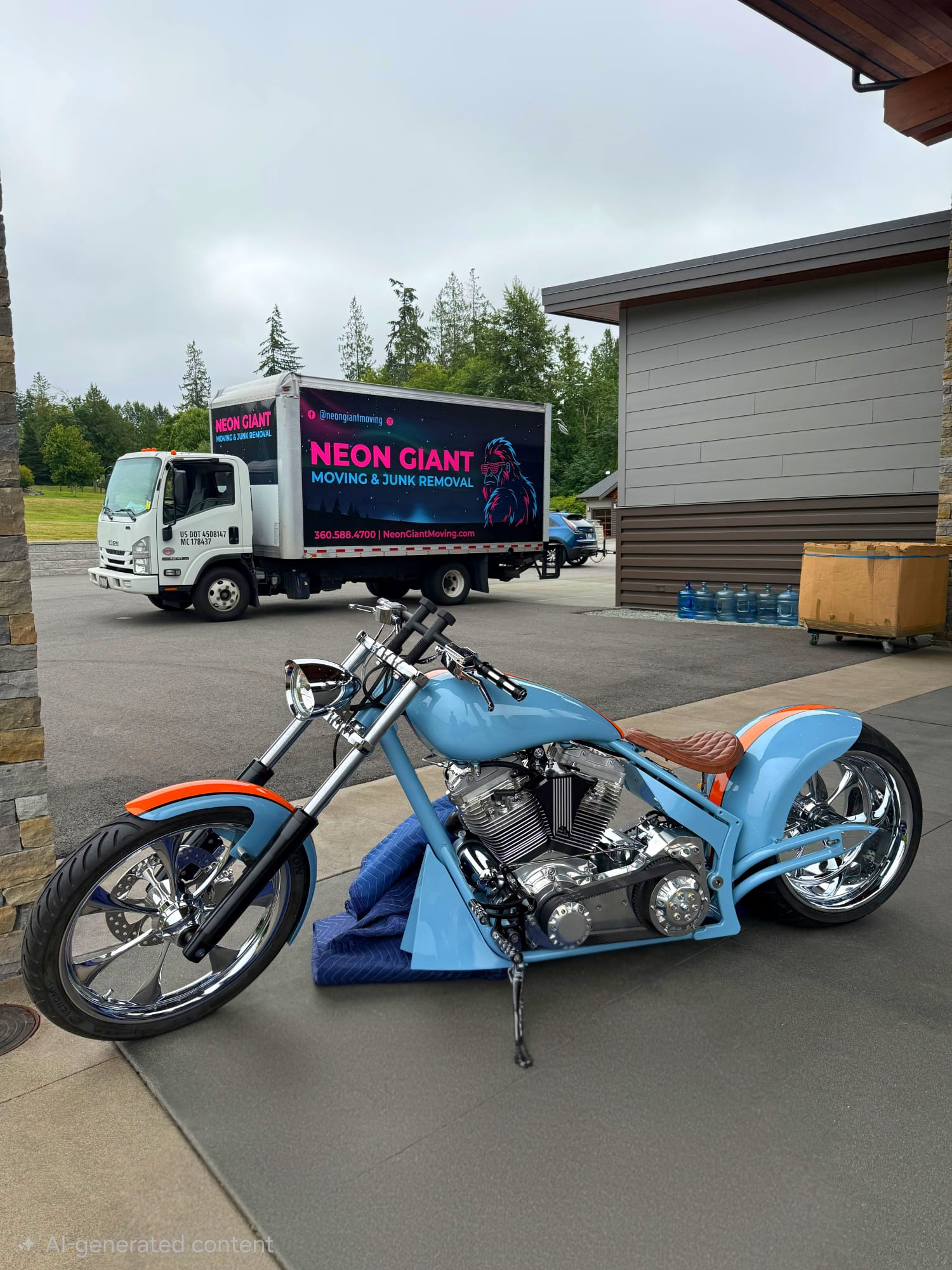 Neon Giant Moving Company box truck in Blaine, WA