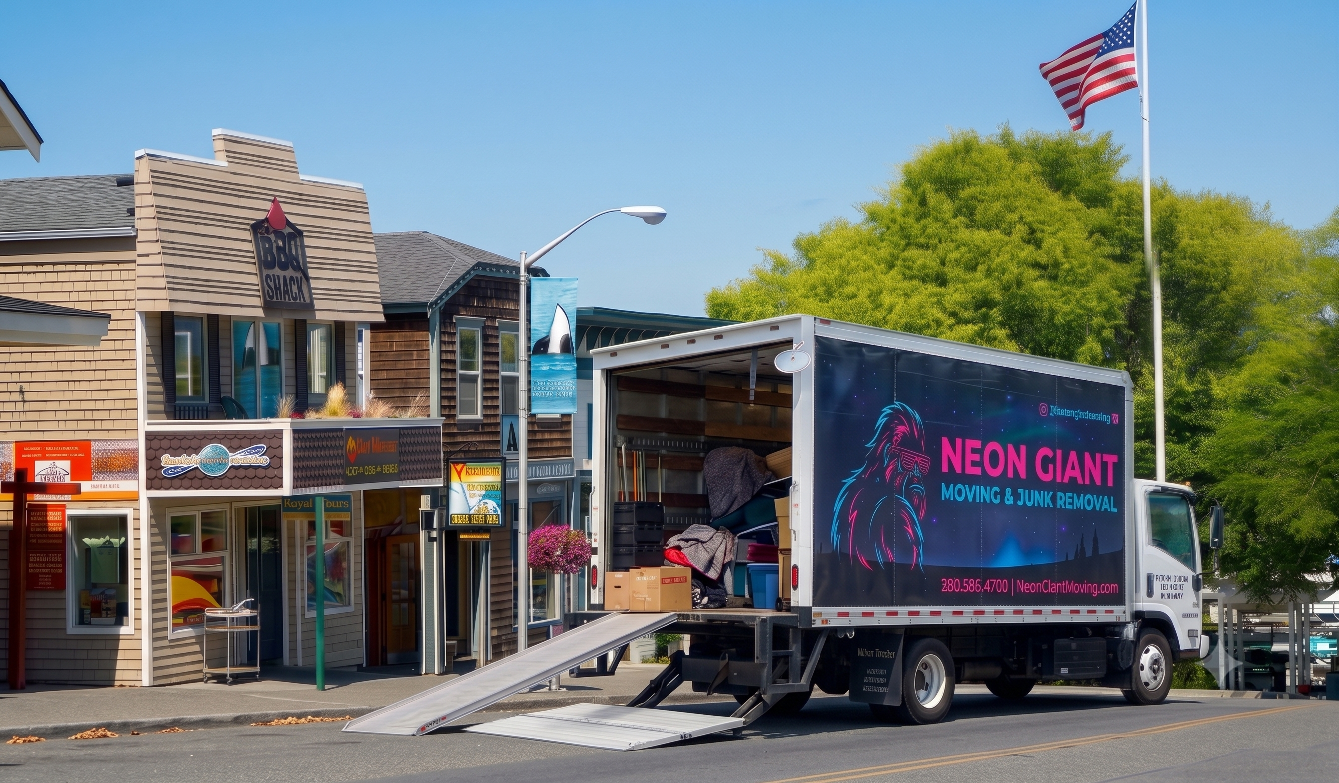 Neon Giant Moving box truck in Friday Harbor, San Juan Island, WA