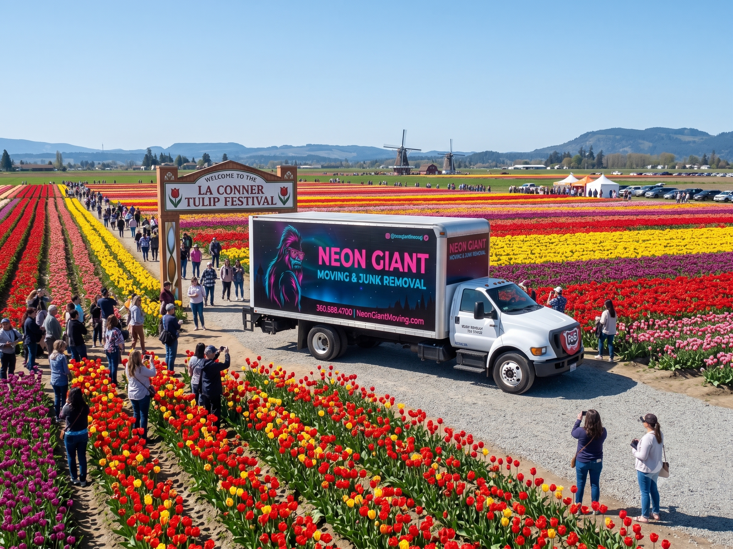 Neon Giant Moving box truck in La Conner, WA